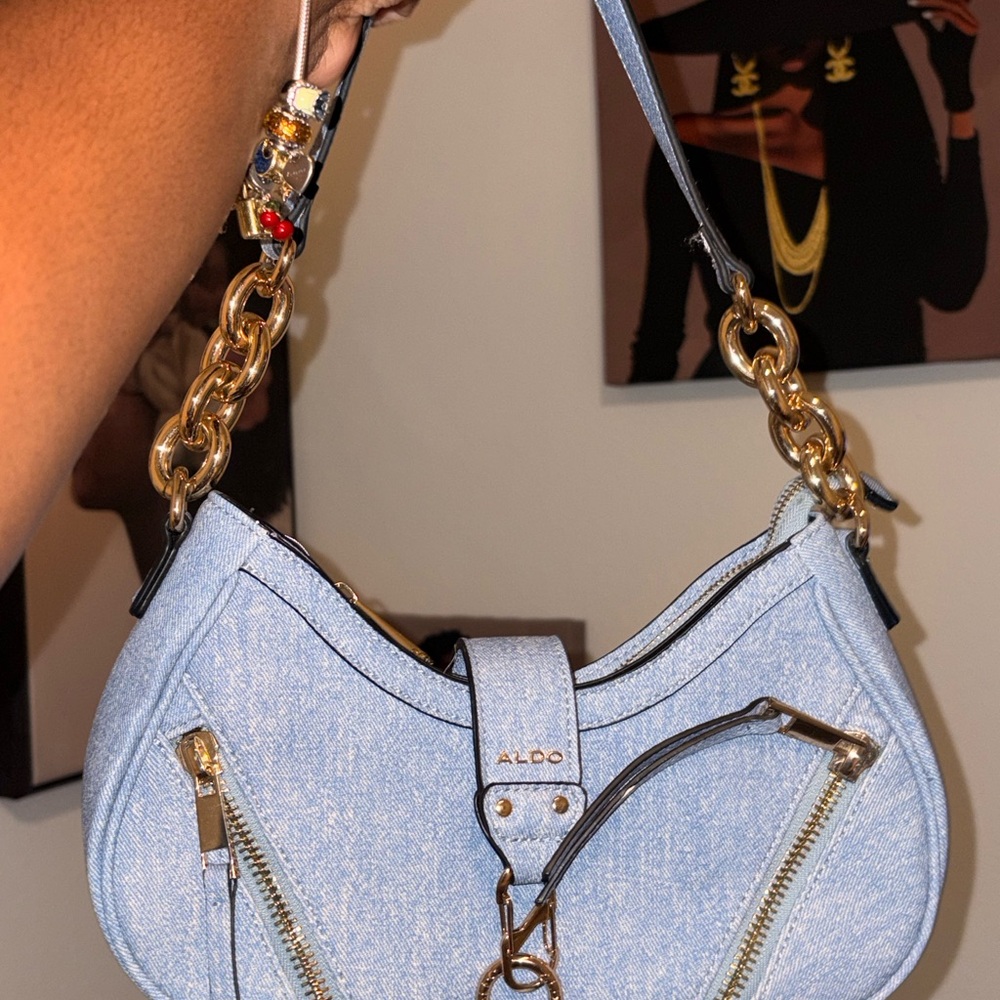 Aldo Blue Shoulder Bag with Gold Chain